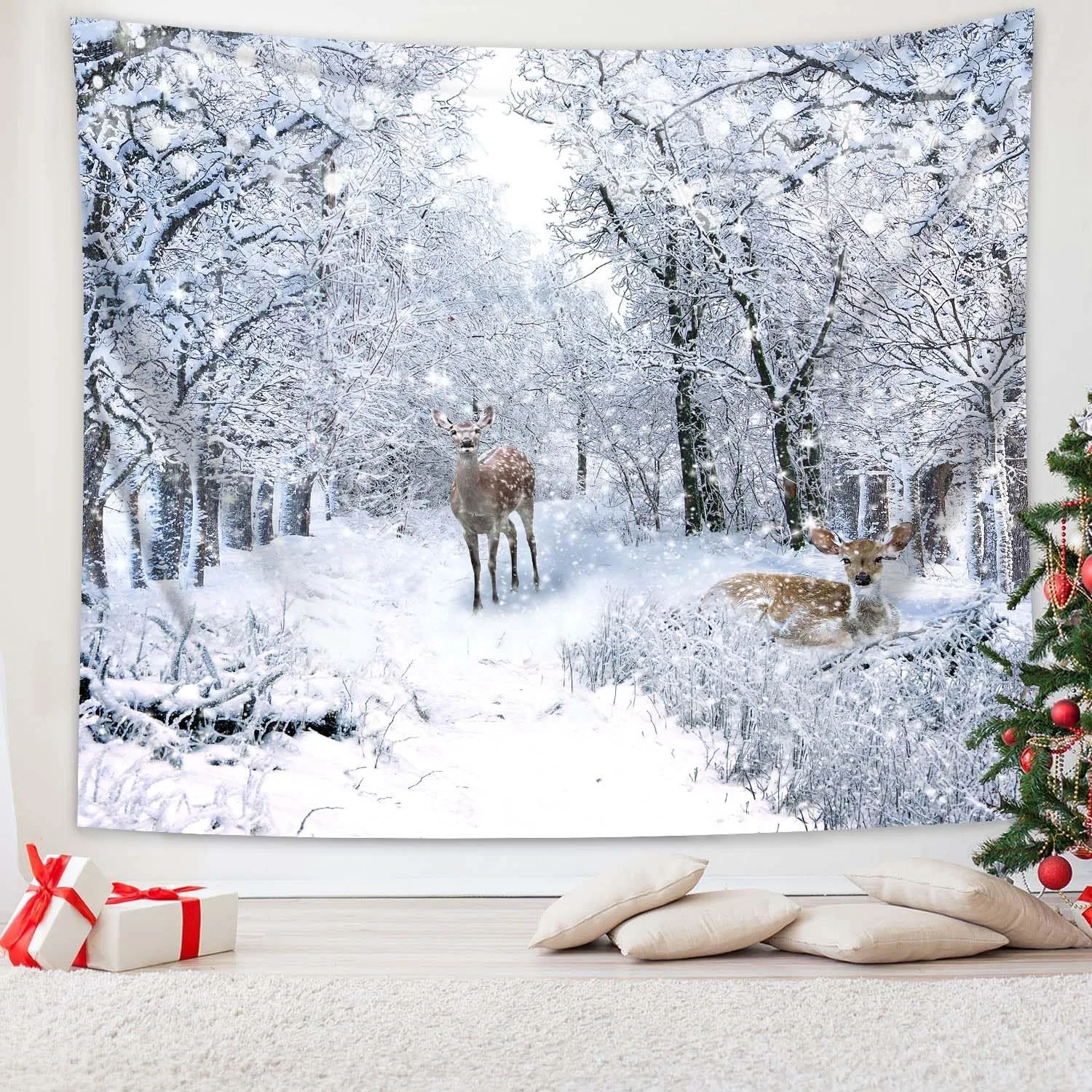 Winter Schnee Landschaft Wald Weihnachten Dekoration Druck Tapisserie Weihnachten Party Dekoration Banner Home Studio Wand Decora
