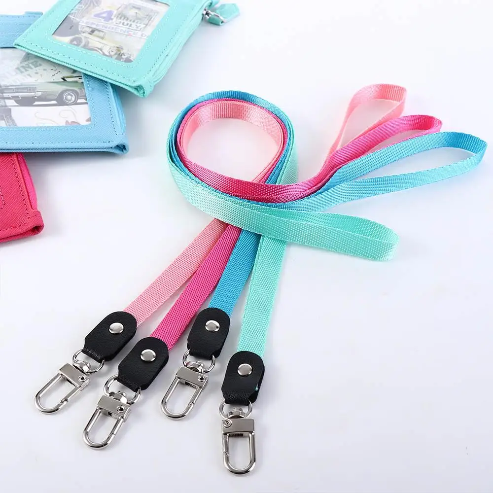Leather Student Business Office School Supplies Mini Wallet ID Card Holder with Lanyard Bus Cards Cover Badge Holder Coin Purse