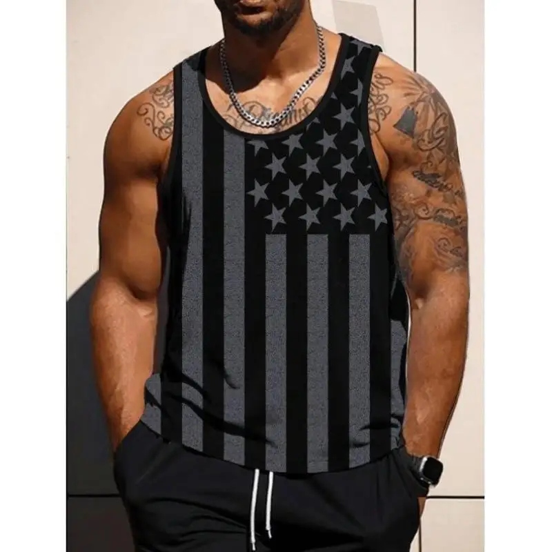 

Men's Loose Casual Vest S 59094 TEMU Cross-Border Autumn Flag Print Comfortable Seven-Sve Sportswear Faionable Men's Wear