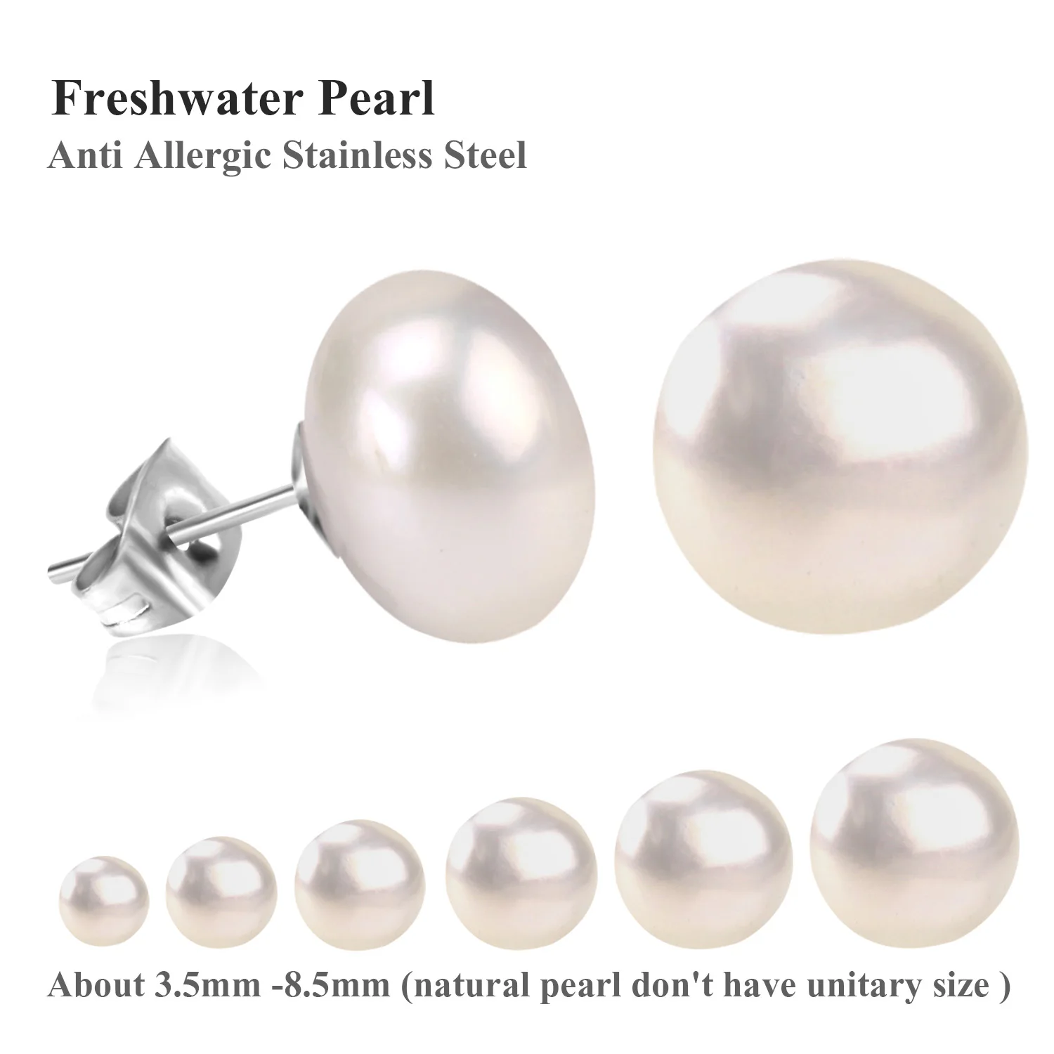 ASONSTEEL Mix Size Earring Set Stainless Steel 6pairs/box Pink White Freshwater Pearl Stud Earrings Female Bioux Daily Wear