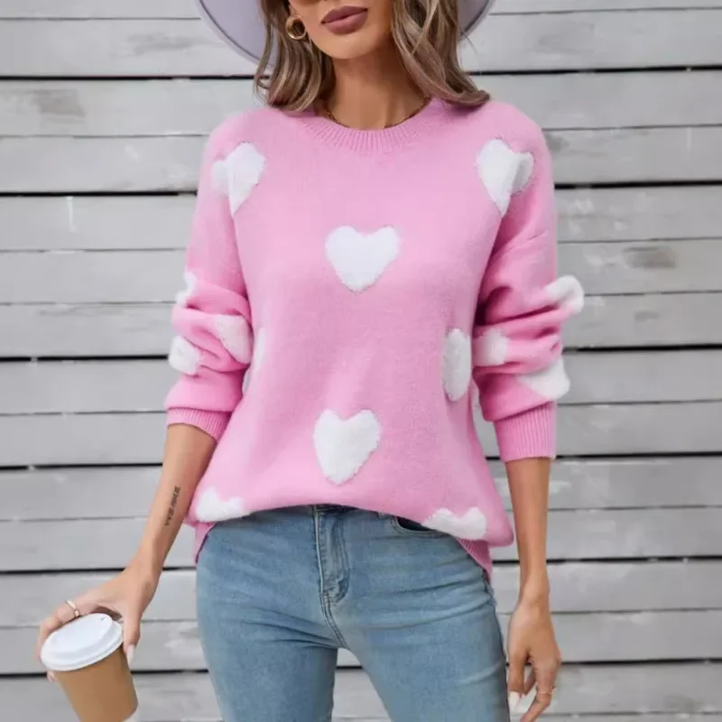 Casual Loose Love Knitting Sweaters Pullovers for Winter Women\'s Tops New Lover\'s Warm Thick Full Sleeve Sweater for Woman