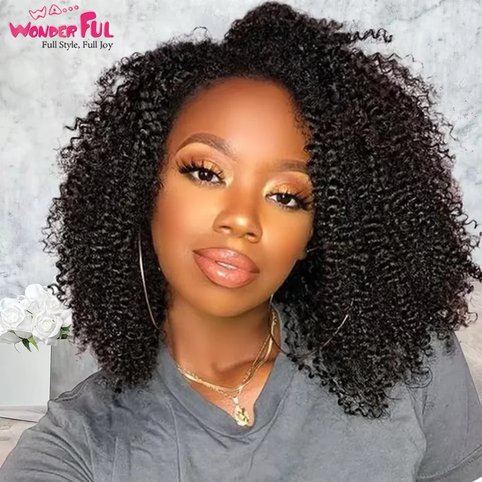 Kinky Curly Bob Human Hair Wigs 3c 4a Jerry Curly Bob Wigs 180% Densit Sassy Curly Wigs with bangs Highlight Wig for Women