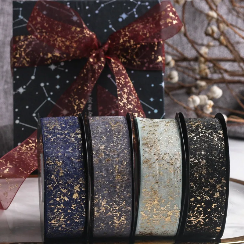 High-grade Gold Stamping Ribbon Various Holiday Gifts Flower Packaging Ribbon DIY Hair Accessories Clothing Decorative Ribbon