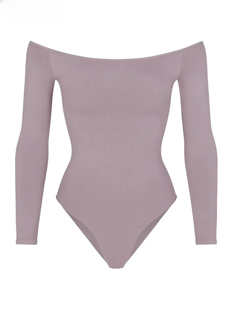 MissM Light ential oulder Bared Long Sve Base Layer Bodycon Onesie High Waist Straight Cut ort Leg Cotton Blend