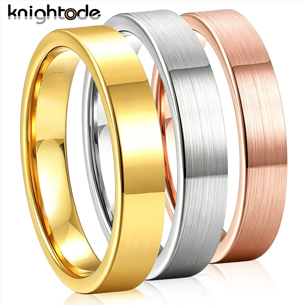 

4mm Women High Quality Tungsten Wedding Bands Engagement Little Fnger Ring Flat Polished Brushed Comfort Fit