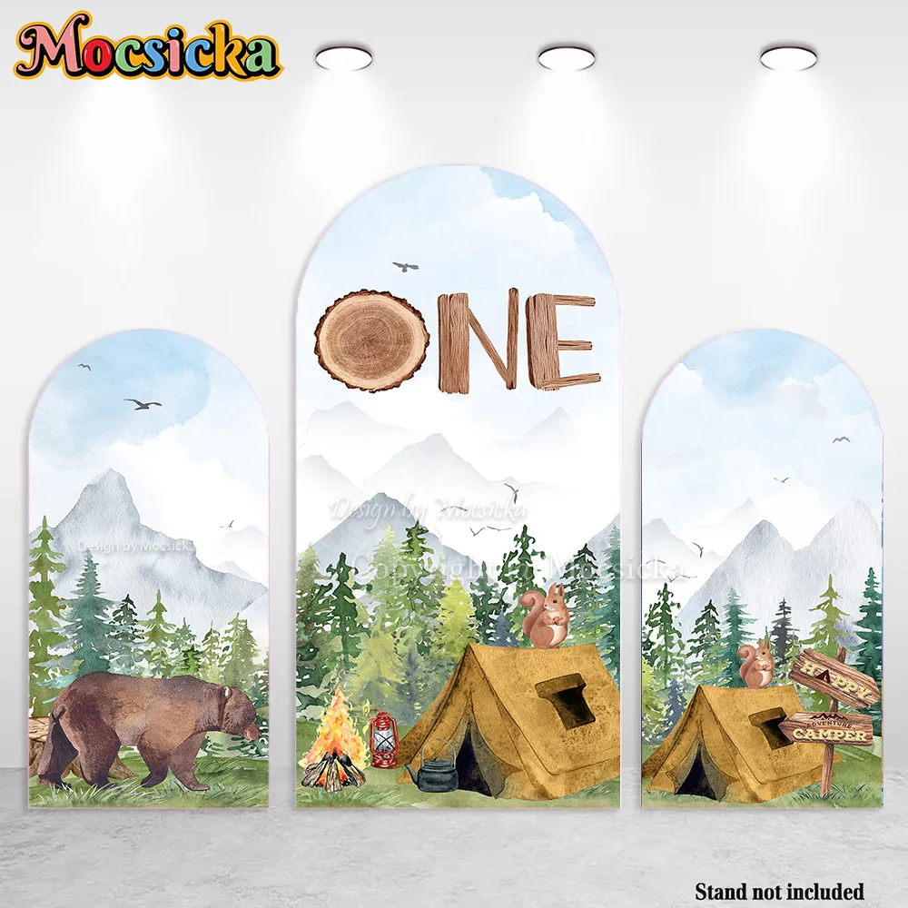 Mocsicka Picnic Party Arch Background for Boy 1st Birthday Photography Forest Adventure Tent Backdrop Baby Show Photo Studio
