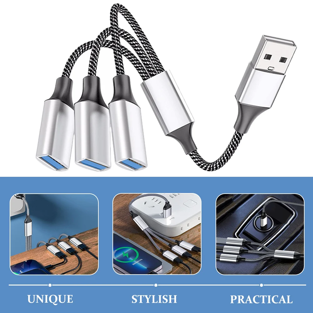 

USB 1 to 3 Port Splitter Portable Silver High Speed Multi Port USB Hub Power Splitter Cable for Laptop Pc Computer