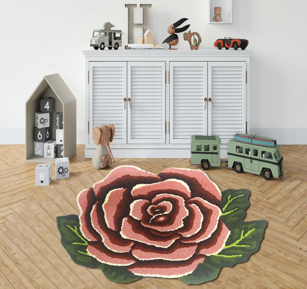 3D Rose Flower Carpet Home Area Rug 80X58cm Embroidery Floral Flower Mat Bathroom Pad Doormat Living Room Bedside Mat Home Decor