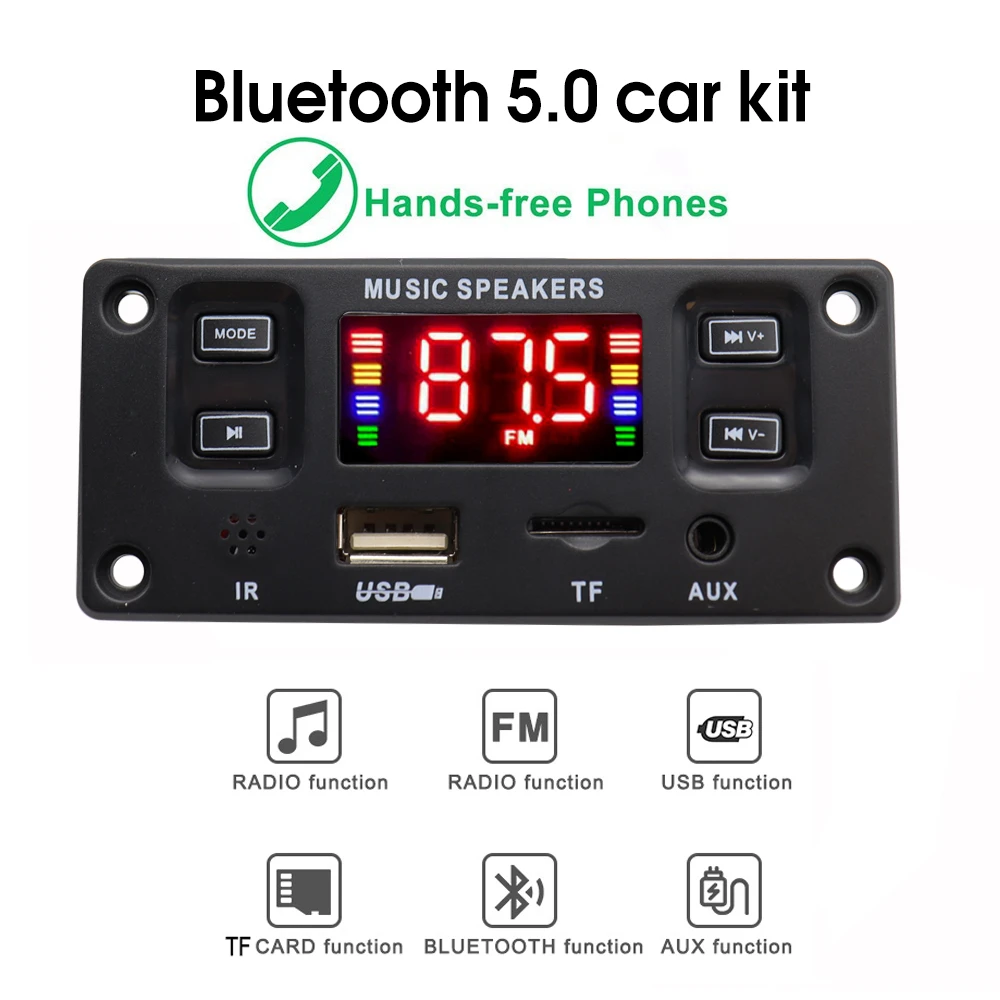 DC 12V 2*30W 60W Amplifier Bluetooth 5.0 MP3 Decoder Board Music Player USB Module FM AUX Radio Recording Handsfree Call