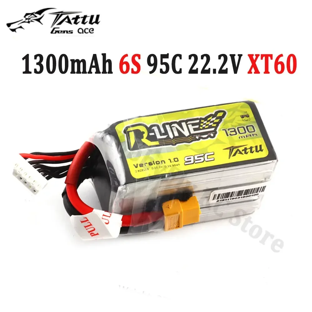 Tattu R-Line 1.0 LiPo 1300mAh 14.8V 18.5V 22.2V 95C 4S 5S 6S Lipo-batterij met XT60-stekker voor RC FPV Racing Drone Quadcopter