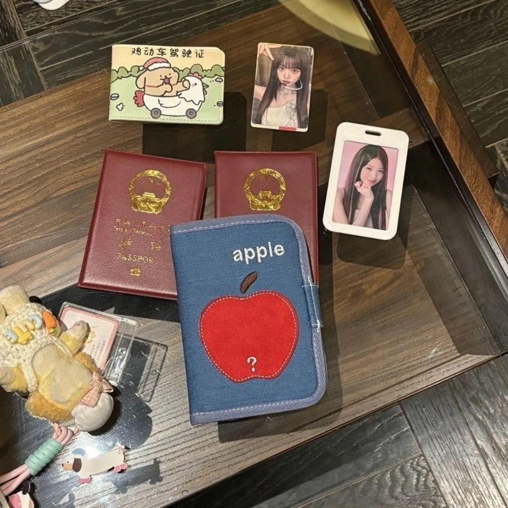 新しい旅行パスポートホルダーデニムフルーツかわいい旅行パスポート財布多機能デザイナーカードホルダートラベルアクセサリー