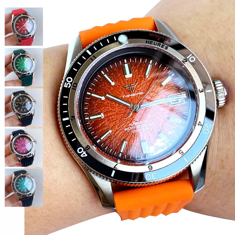 

Tandorio NH35A автоматические часы для мужчин механические часы для дайвинга 40 мм 20ATM куполообразный пузырь с сапфировым стеклом светящиеся 200 м водонепроницаемые