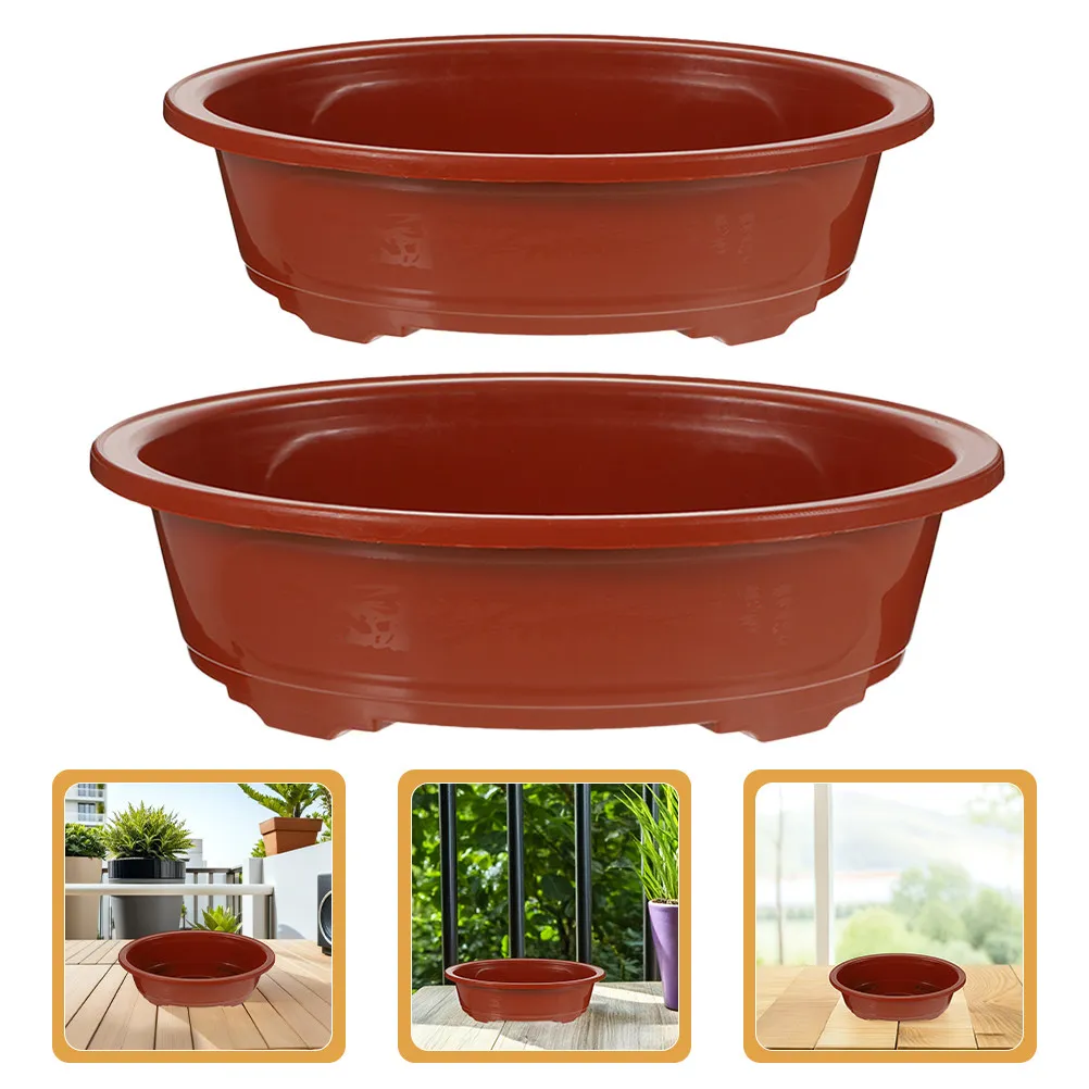 

2Pcs Oval Bonsai Planter Plastic Shallow Flower Pot Lightweight Easy Clean for Succulents Orchids Indoor Balcony Garden Nursery