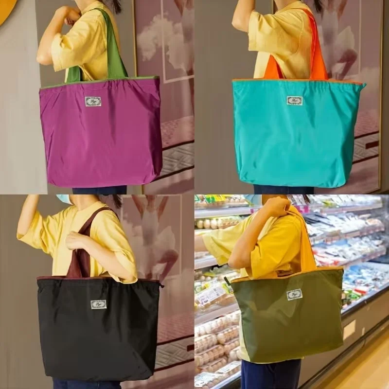 Large-Capacity Foldable Tote Bag for Grocery, Gym, Travel - Lightweight Drawstring Closure with Geometric Print