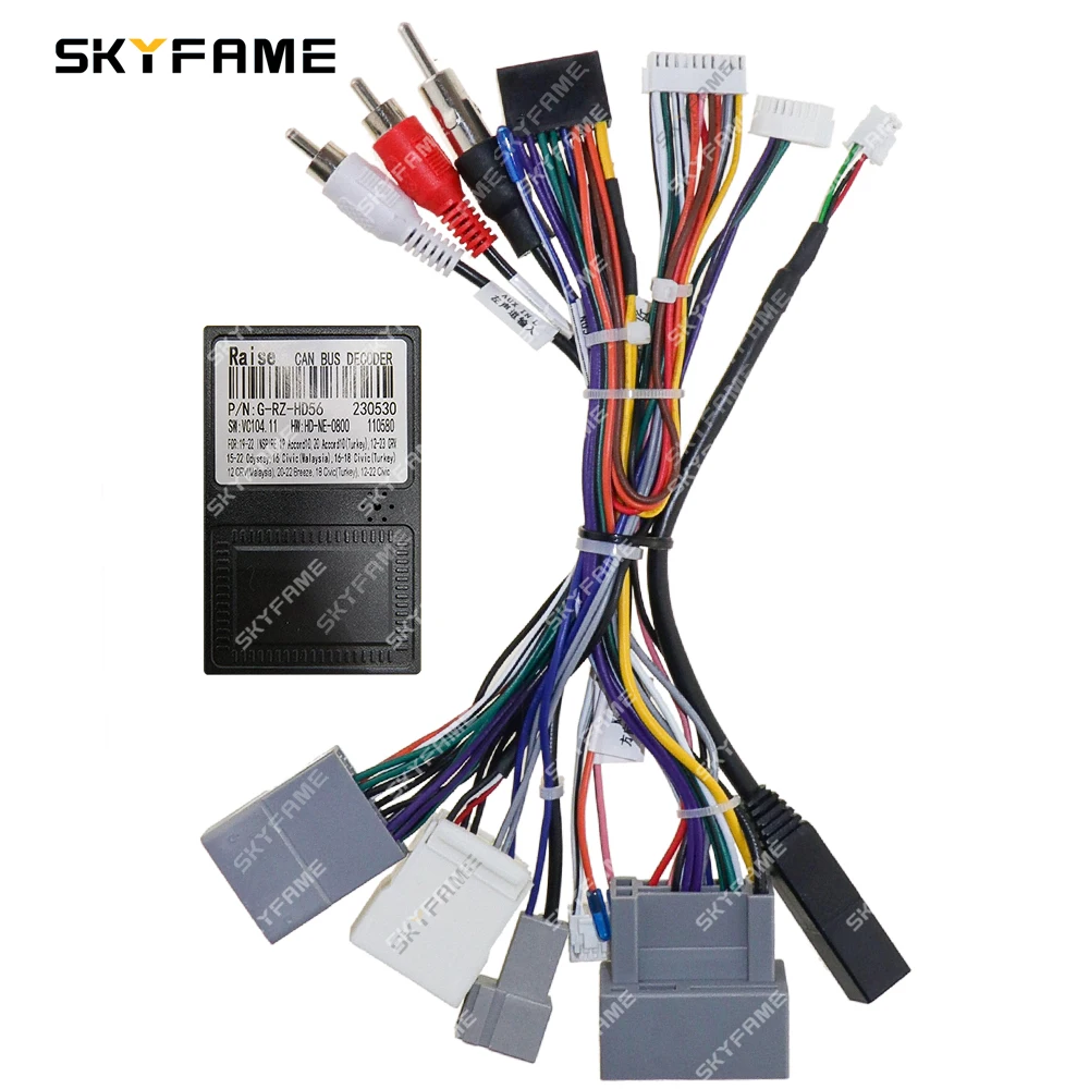 Skyfame อะแดปเตอร์สายไฟสำหรับรถยนต์16pin ถอดรหัสกล่อง CANbus วิทยุแอนดรอยด์สายไฟสำหรับ Honda CRV CR-V Civic