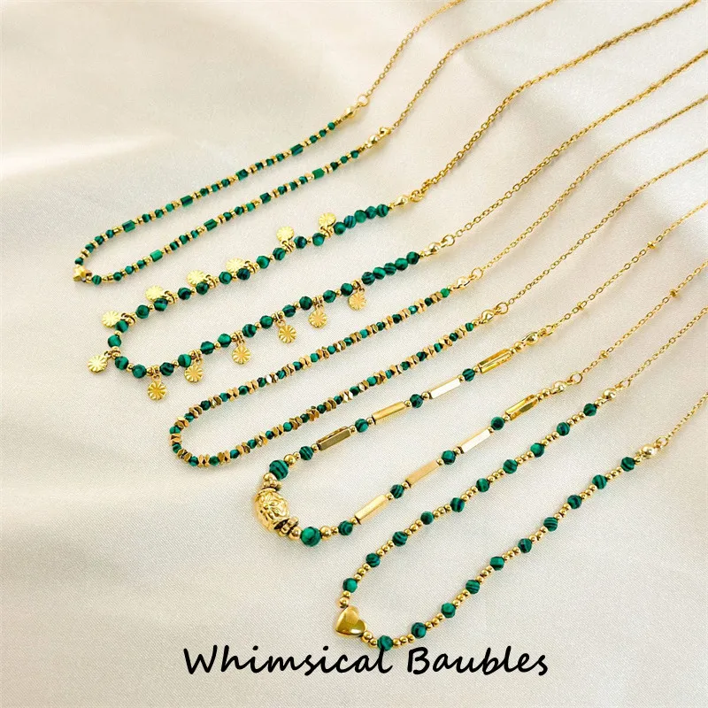 

Vintage 18K Gold Plated Malachite Beaded Bracelet Necklace for Women Heart Shape Perfect Gift for Special Occasions