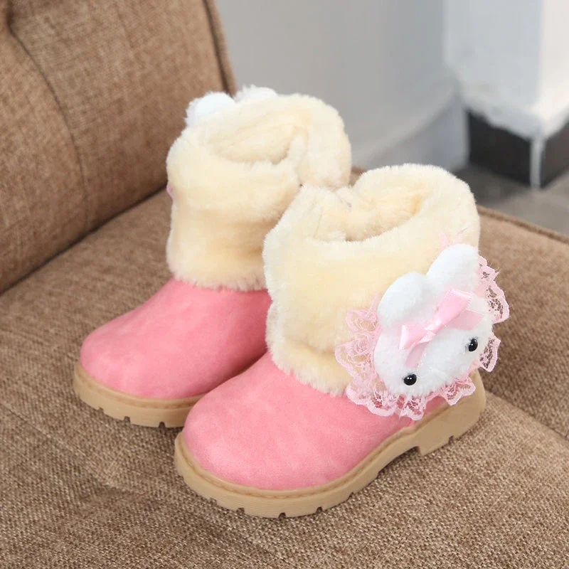 2022 Winter Girls Boots Warm Cotton With Cartoon Rabbit Lace Kids Boots Fashion Snow Boots Children Kids Shoes For Toddler Girls