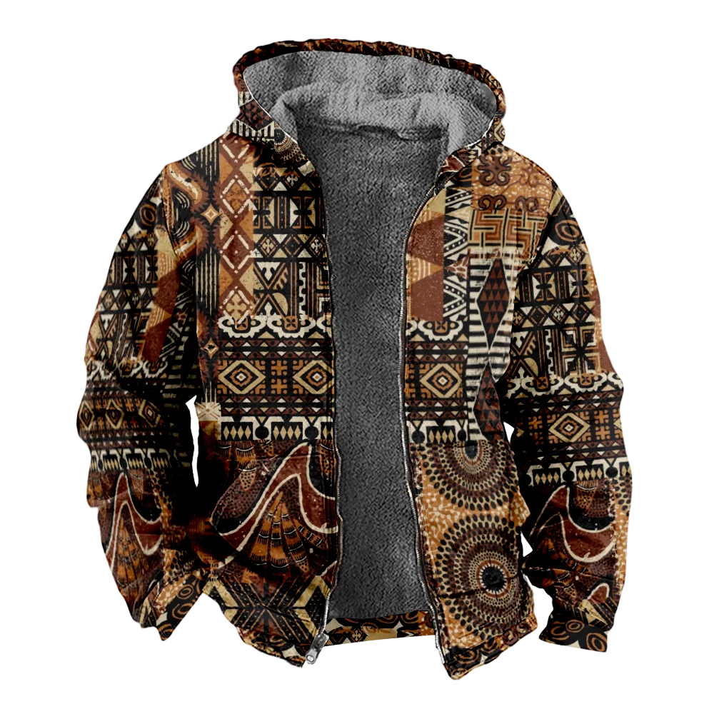 Men's Winter Jackets Coats,vintage bohemian geometric Pattern Cotton Clothes Overcoat Casual-chic Chinese Style