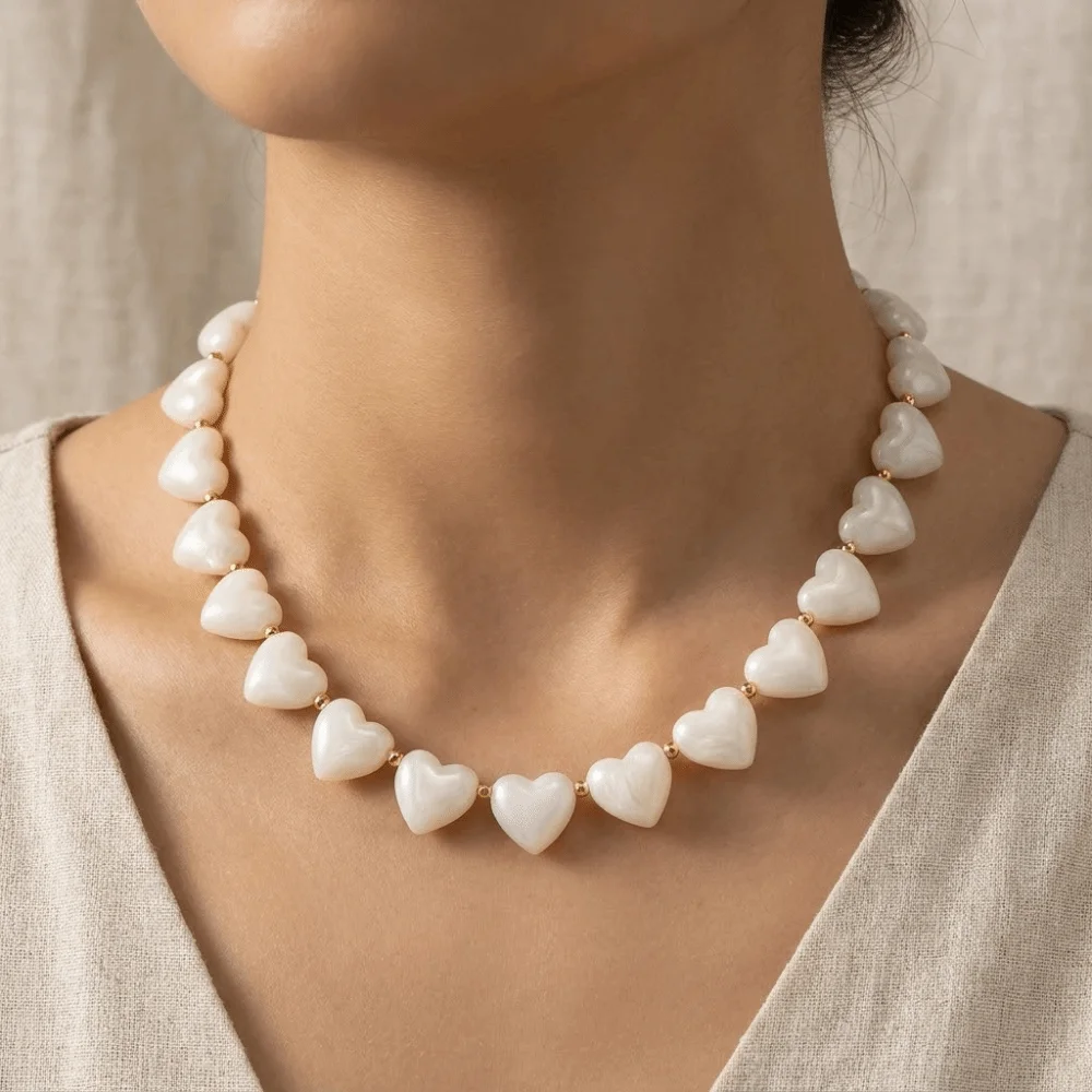 Fashion Love Heart Acrylic Necklace Choker Acrylic Women Clavicle Chain Bead Exaggerated Sweater Chain Spring Summer
