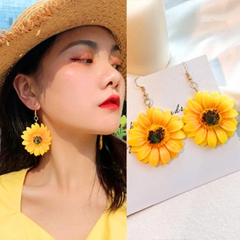 Sunflower Earrings Big Sun Flower Earring For Women Girl Femme Brinco Fashion Sweet Summer Vacation Party Ear Pendant Jewelry