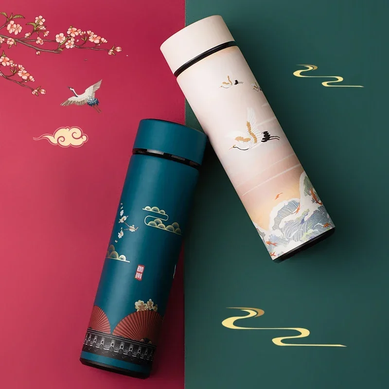 

Chinese Style Thermos Cup Stainless Steel Water Bottle Temperature Display Vacuum Flask Portable Coffee Mug Drinking Kettle 0.5L