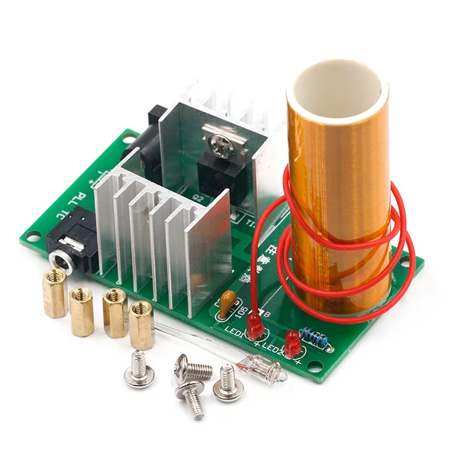 Mini Cewka Tesli DIY Zestaw Elektroniczny DC 15-24V 15W Cewka Tesli Muzyczna Głośnik Plazmowy Zabawne Zestawy Łuk Plazmowy Magiczna Zabawka Naukowa