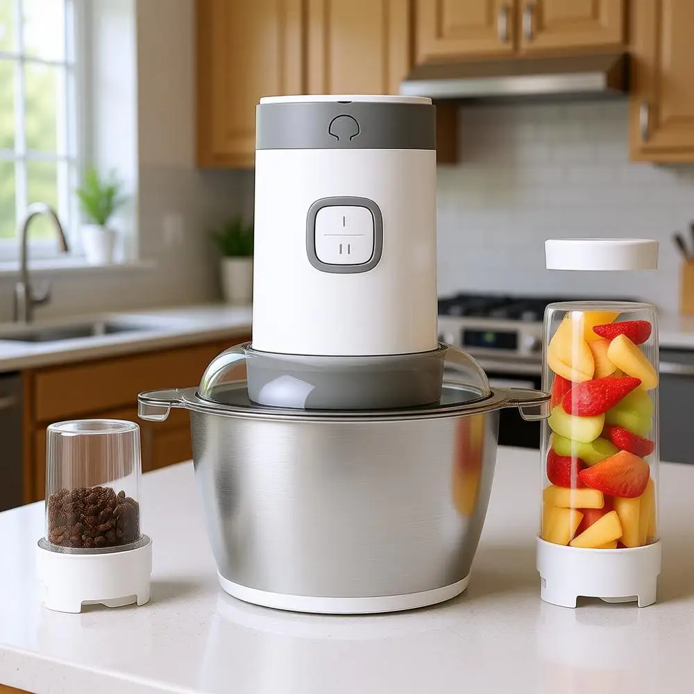 

4-in-1 Food Grinder and Blender: Meat Grinder, Coffee Grinder, Garlic Peeler, Juicer with 350W Motor, 1.8L Stainless Steel Bowl