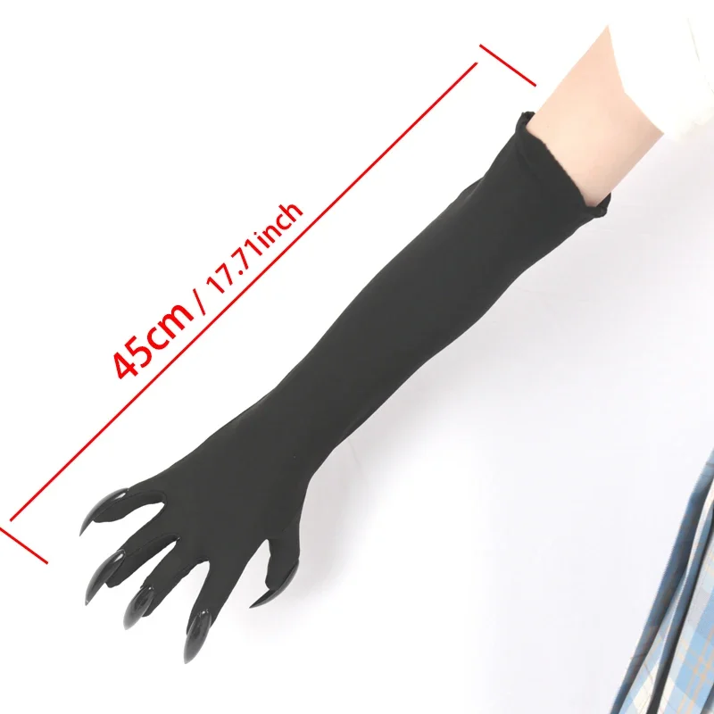 Black Halloween Gothic Long Nails Cosplay Gloves Halloween Personality Stretch Ghost Claw Mittens Stage Performance Accessories