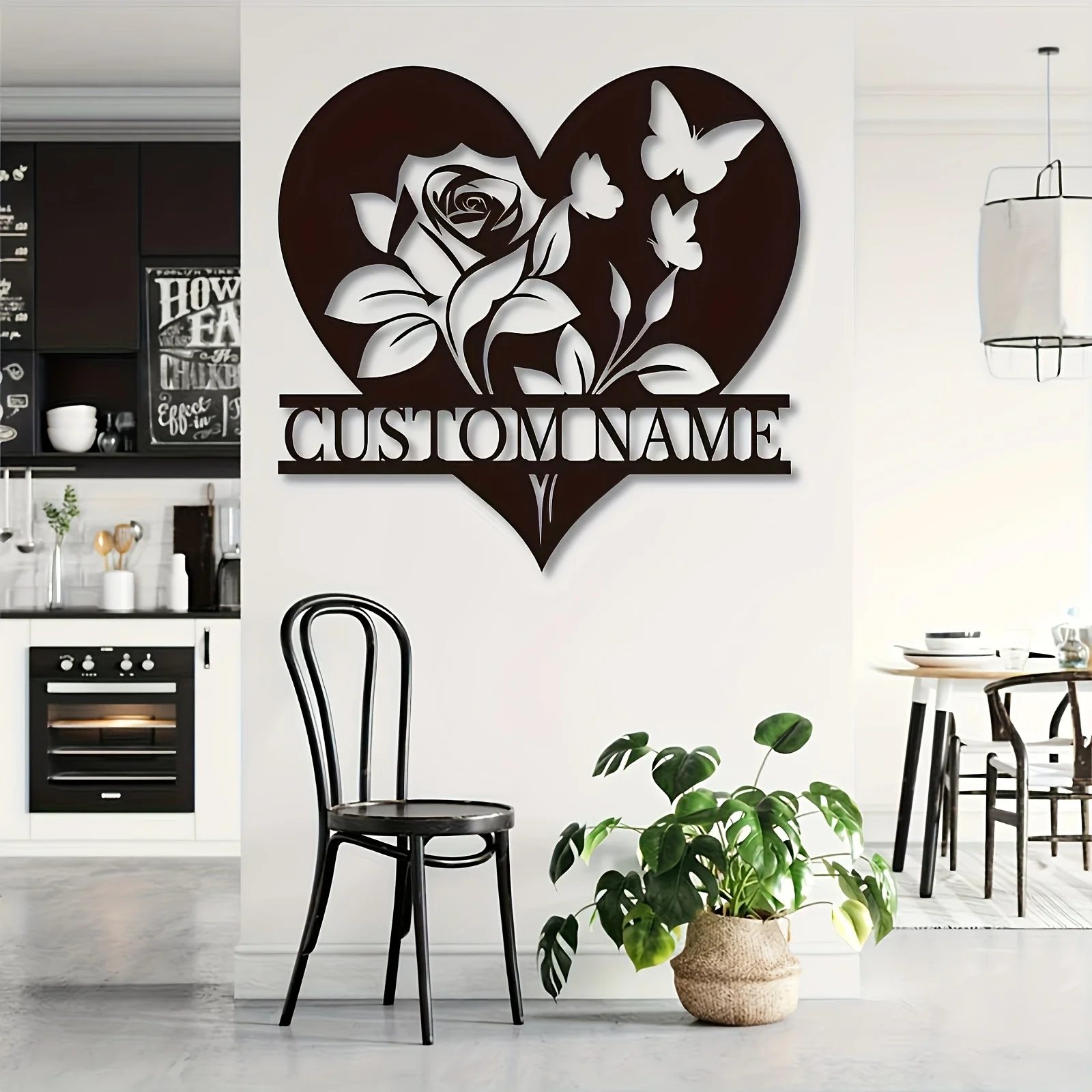 Custom Rose Butterfly Garden Sign Metal Heart Name Date Weatherproof Indoor Outdoor Patio Wedding Gift Rustic Iron Hanging