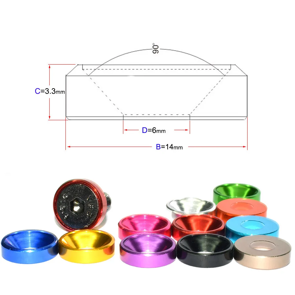 M6 Aluminum Alloy Conical Washers, Color Anodized Spacer Gaskets for DIN7991 Countersunk Screws, RC Model & Vehicle Modification