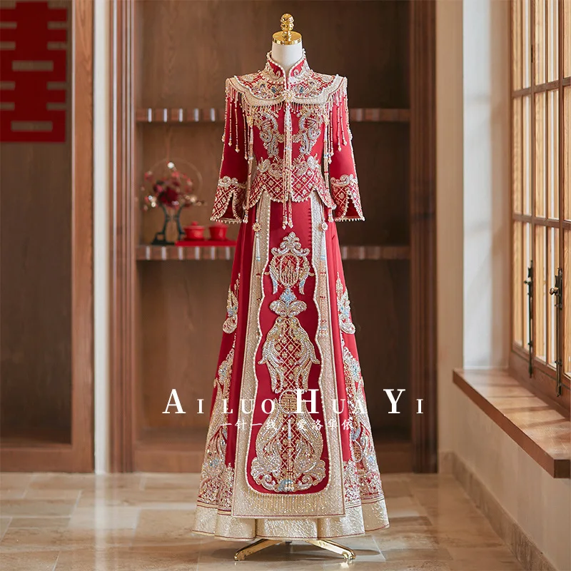 

Китайское традиционное свадебное платье Xiuhe, женский древний комплект Hanfu, свадебные тосты, помолвочные свадебные платья