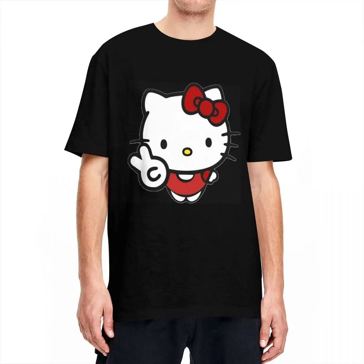 Peace Sign Hello Kitty T-Shirt Trendy Cool T Shirts Short Sleeve Streetwear Tshirt Summer 100% Cotton O-Neck Oversized Tees