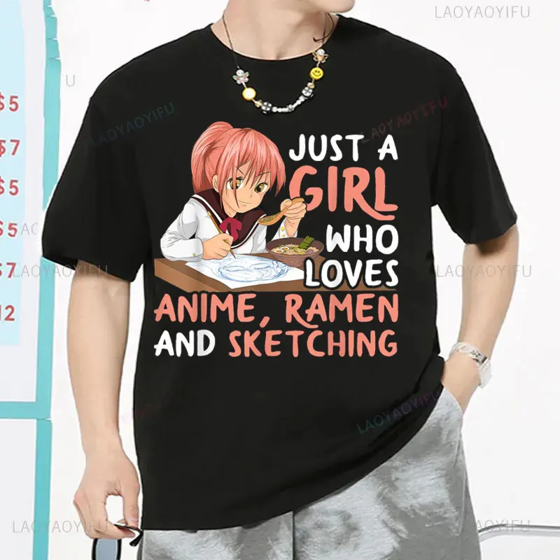مجرد فتاة تحب أنيمي رامين ورسم اليابان أنيمي تي شيرت البوليستر مادة رخيصة قصيرة الأكمام طباعة تيز #1
