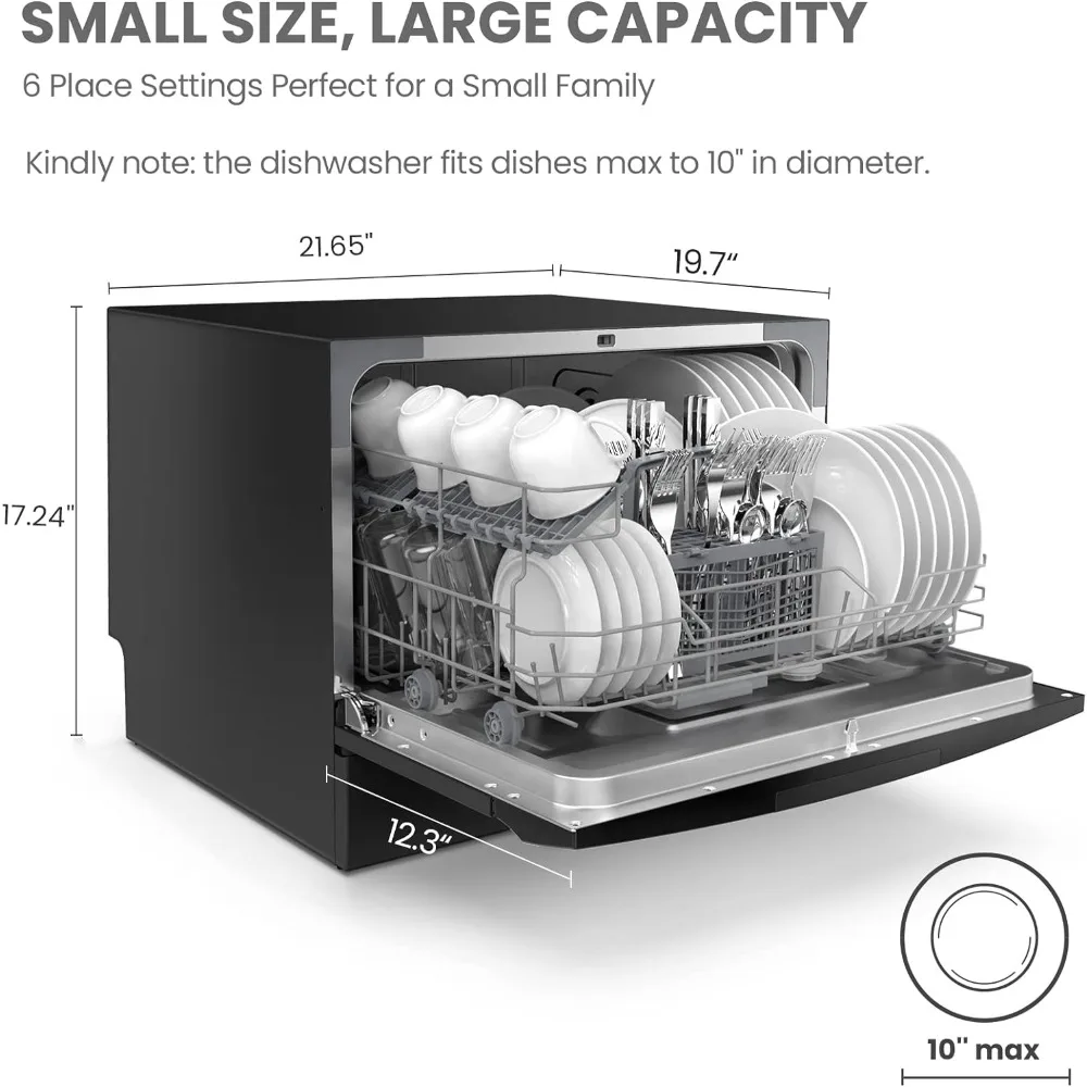 Lave-vaisselle à seau, lave-vaisselle portable Energy Star, 6 réglages de place et 8 programmes de lavage, vitesse, soins pour bébé