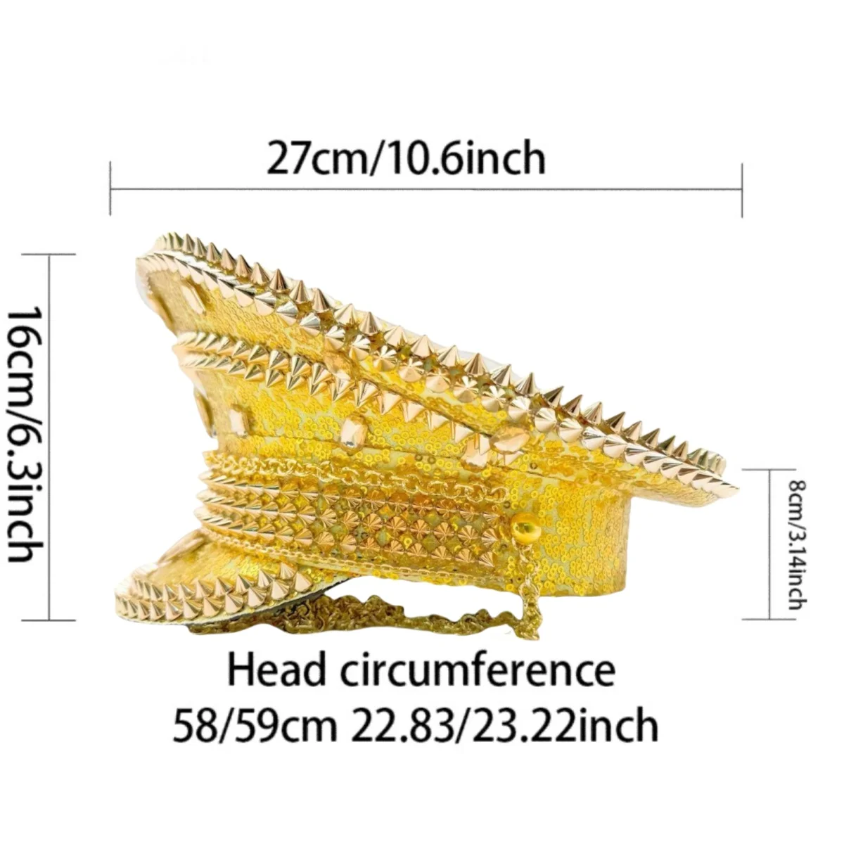 HongLuan Chapéu de capitão com laço de couro amarelo laser strass e bonés militares para mulheres, acessórios para festivais rave e boné de festa masculino