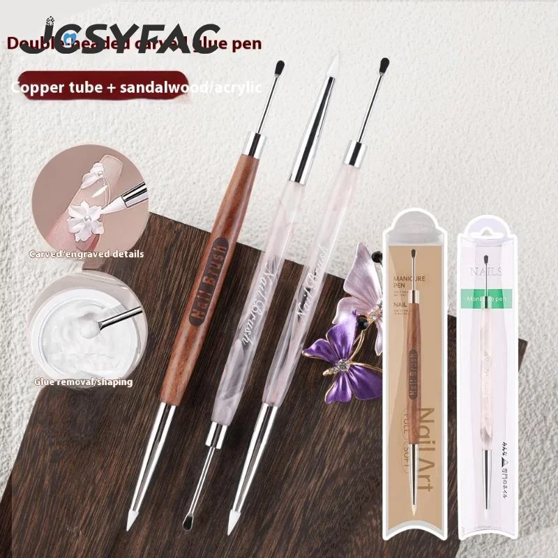 Multifunctional Sandalwood/Acrylic Double Headed Nail Art Brush Carving Flower Painting Pen Mixing Pen DIY Manicure Tool