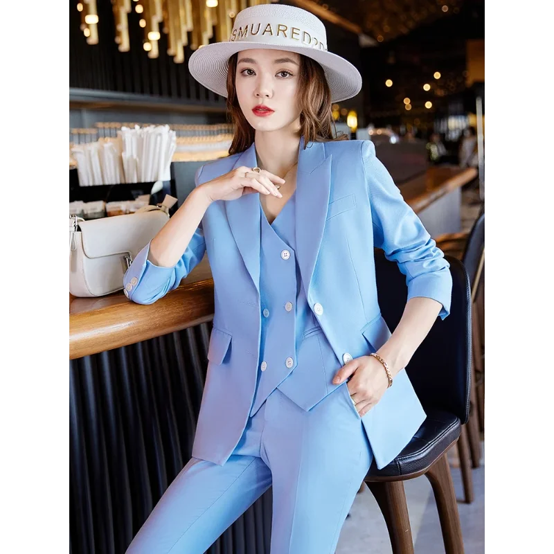 2024 Women Blazer Pants Sets Suits  Ladies Fashion 3 Piece Solid Formal Blazer Vest + Trousers for Work Business Wear Clothing