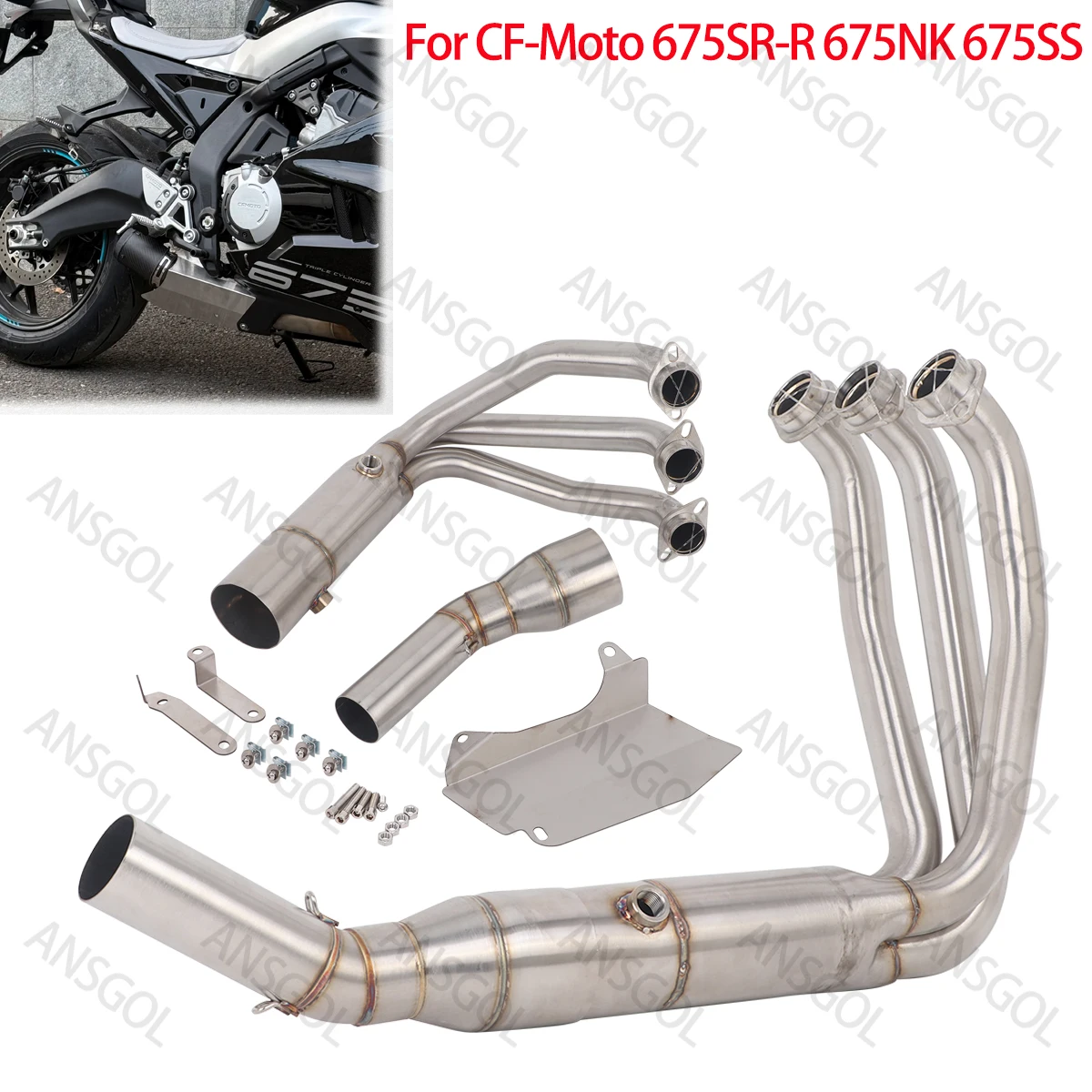 Escape Muffler Header Pipe Slip On For CF-Moto 675SR-R 675NK 675SS 675SRR Exhaust System Front Pipe Modify for 51mm Muffler