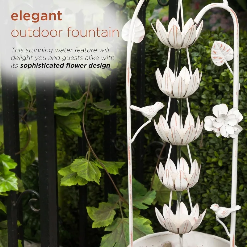 YHL866 30-дюймовый металлический фонтан в деревенском стиле с декоративным цветком — каскадная водопадная функция для садов