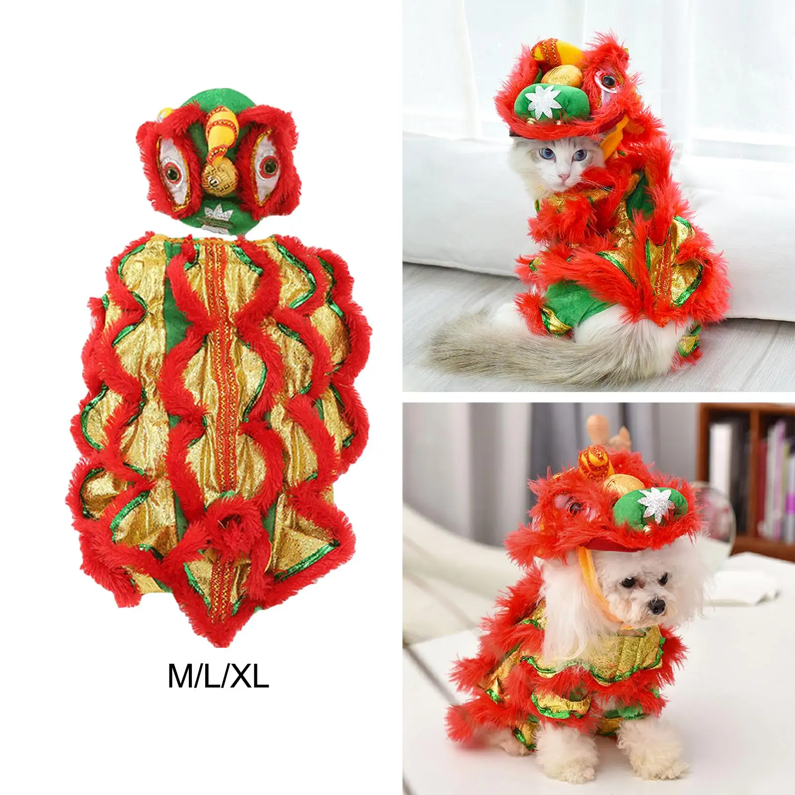 Vêtements de danse du Lion pour animaux de compagnie, Costume de chien de danse du Lion, veste manteau doux, vêtements de danse du Lion, manteau à capuche pour spectacle sur scène Cosplay
