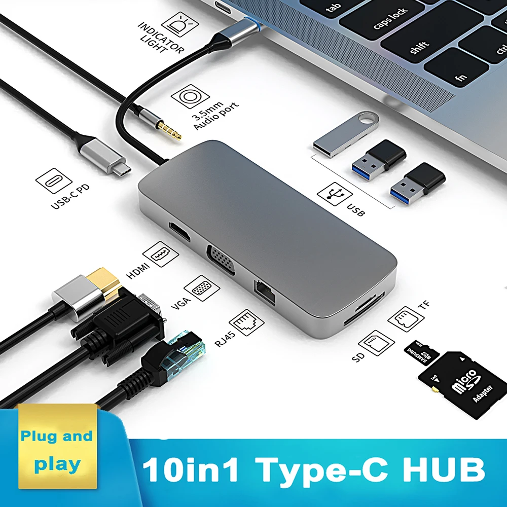 USB C HUB Type C Splitter To HDMI-4K Docking Station Laptop Adapter With PD SD TF RJ45 thunderbolt 3 For Macbook Air M1 iPad Pro