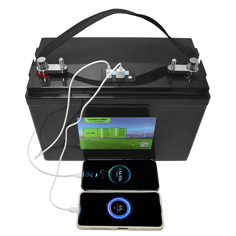 バッテリーVariCore-LiFePO4,12.8V, 12V, 160Ah, 4s, USB 3.0,タイプC出力,インバーター,カーライター,旅行,キャンプ,充電器,免税,14.6V