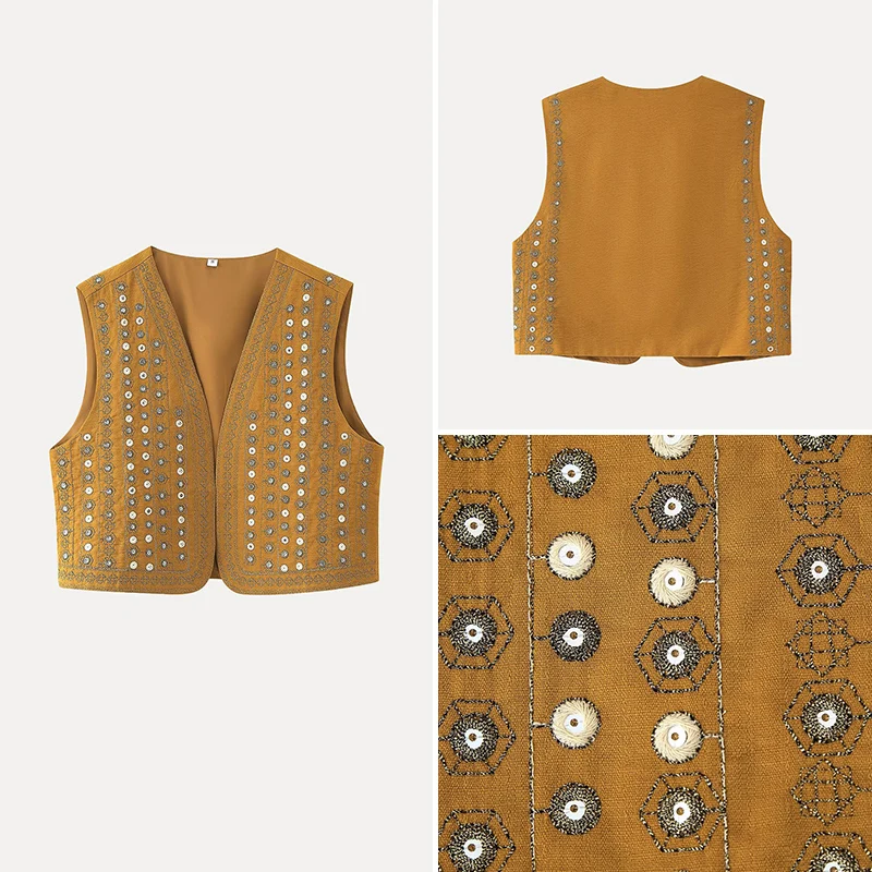 

Spring 2025 Women's Faion ort Embroidered Bead Decorated Versatile Street Sle Vest Top Quali Polyester Fiber