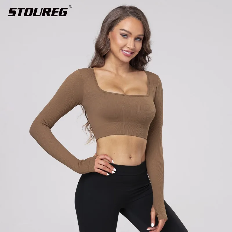 STOUREG Fitness Women's Sensual Buttonless Yoga Clothes,Buttonless Sexy Long Sleeve Tops Fitness Clothes,Outdoor Exercise Shirt