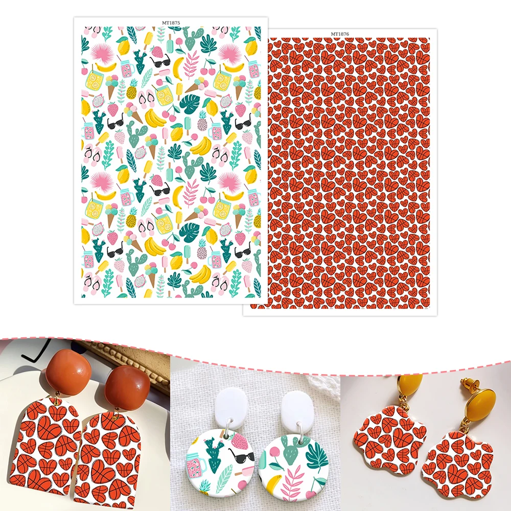 Polymer Clay Transfer Paper Flowers/Abstract Fluid/Geometry/Christmas Theme Water Soluble Disposable Stickers for DIY Earring