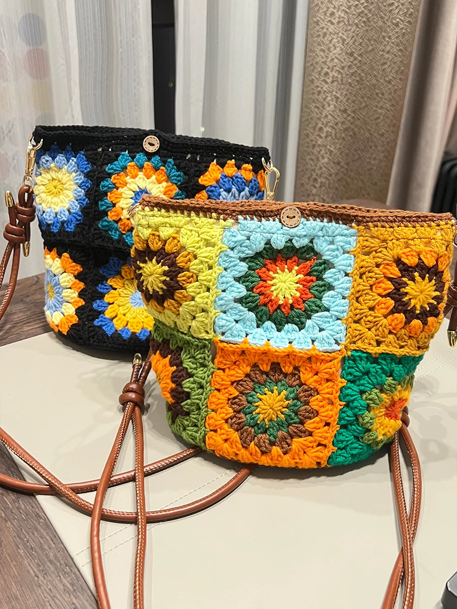 

Набор для рукоделия: Сумка-ведро «Подсолнухи Ван Гога» своими руками, связанная крючком, из хлопковой пряжи «Бабушкина сетка», готовое изделие