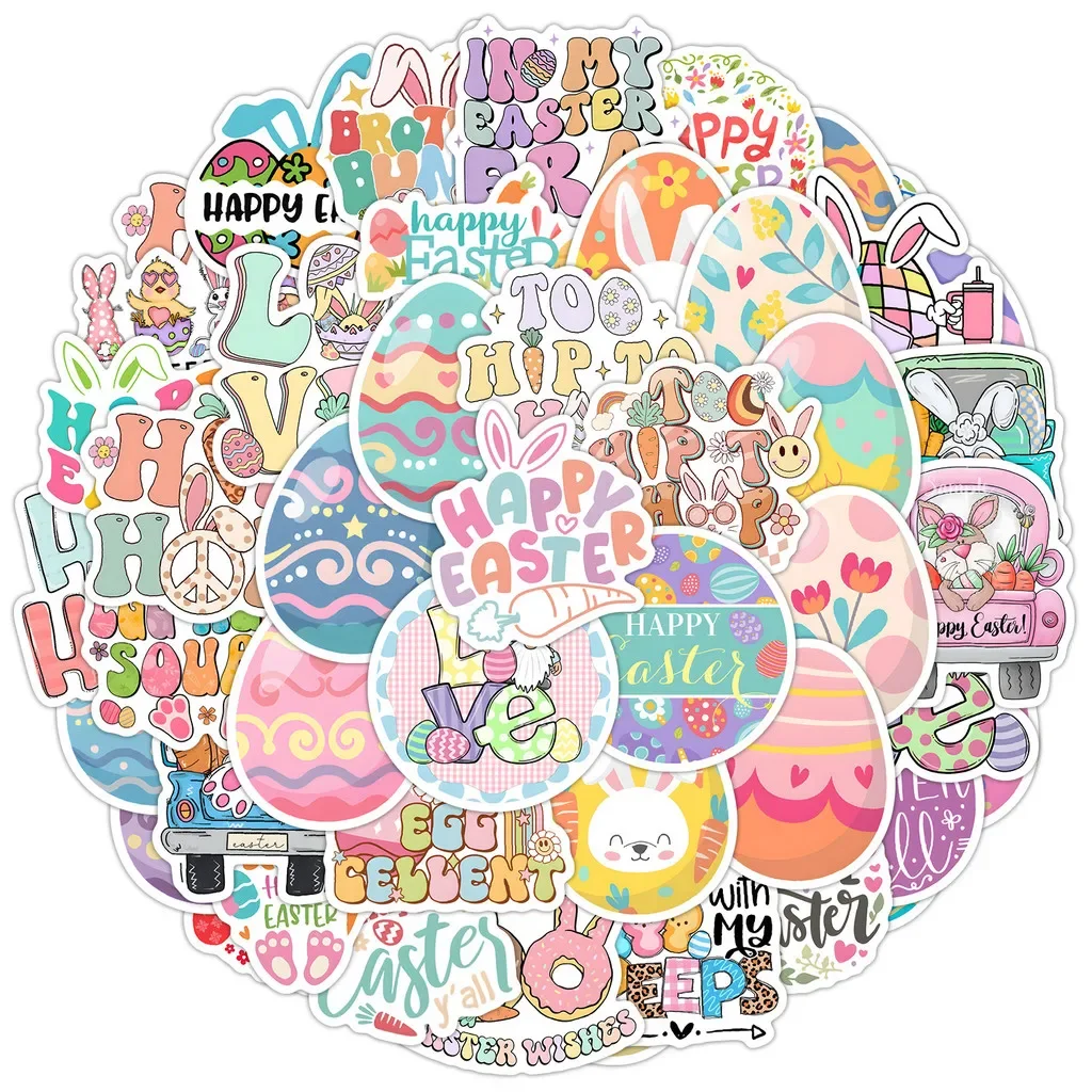 Creative Easter Doodle Decals - 50-Sheet BPA-Free Vinyl Stickers for Tech Aesthetics & Eco Branding RecordingYourLife Store