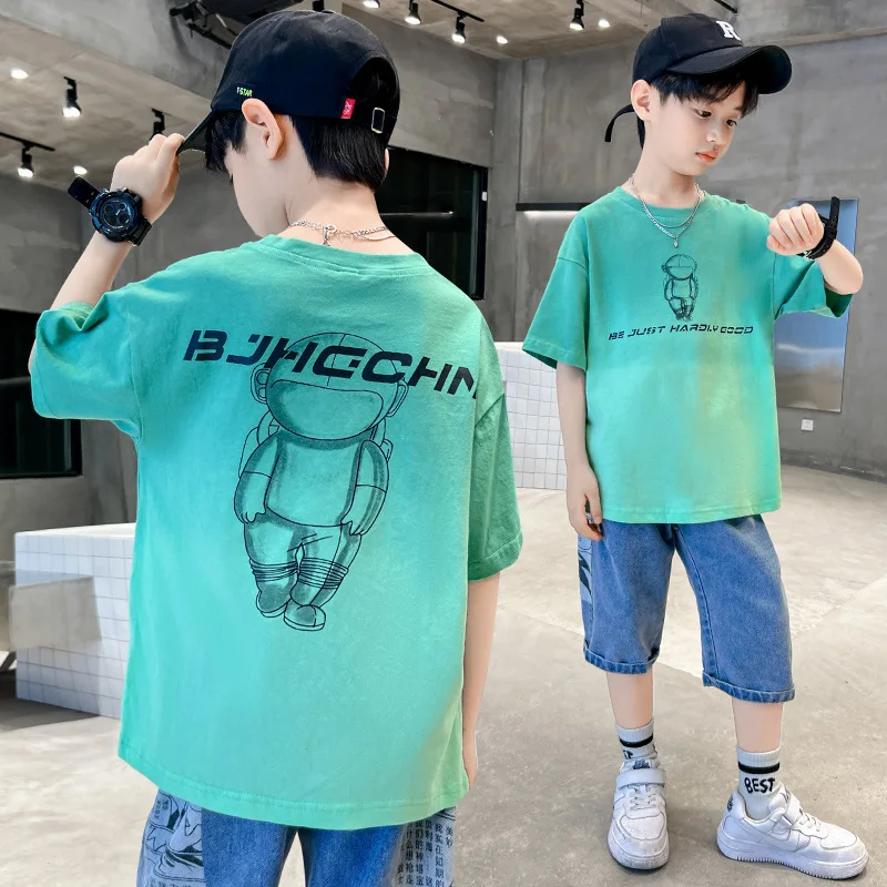 2024 Koreaanse Zomer Junior Jongen Sportkleding Tiener Cartoon Casual Katoenen T-Shirt Kinderen Jongen Korte Mouwen T-Shirt Tops