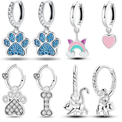 925 Sterling Silver Dog Cat Animal Paw Print Series Drop Earrings For Woman Fashion Party Gift Elegant S925 Jewelry Accessories