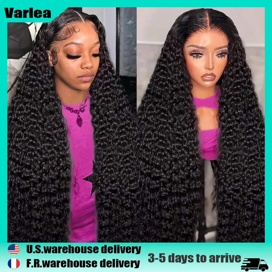 Varlea 40 Inch 13x4 Lace Front Wigs Deep Wave Wig Curly Hd Lace Wig 13x6 Human Hair Water Wave Black Wig Brazilian 220% Density